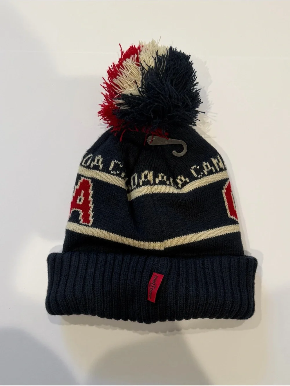 Canada Knit Pom Beanie Hat - Navy, Red, Cream